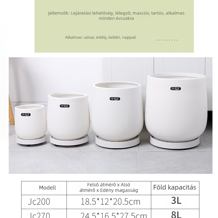 Pénzfa kaspó gyantából, cementhatású, kör alakú, modern minimalist dizájn, beltéri és kültéri használatra (Anyag: selyemvirág; Használat típusa: padlóra helyezhető; Gyártás: öntés; Alkalmazás: otthoni kertészkedés; Stílus: általános)