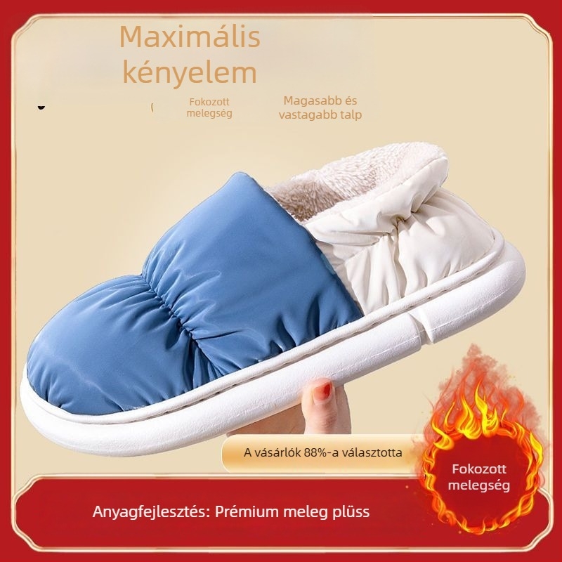 Uniszex téli pamut papucs, plüss bélés, vízálló, csúszásmentes