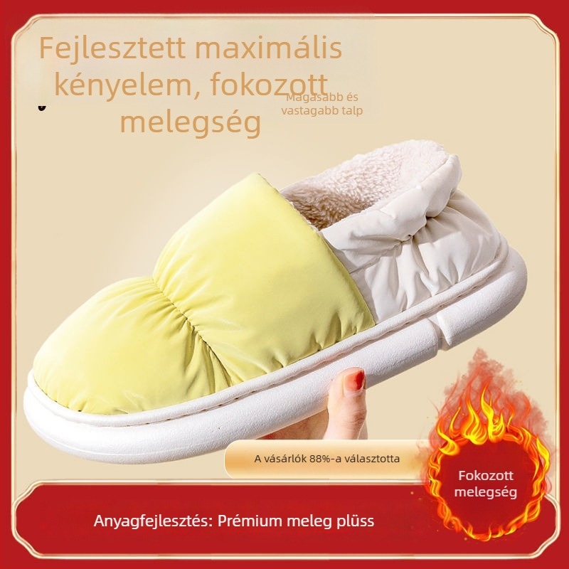 Uniszex téli pamut papucs, plüss bélés, vízálló, csúszásmentes
