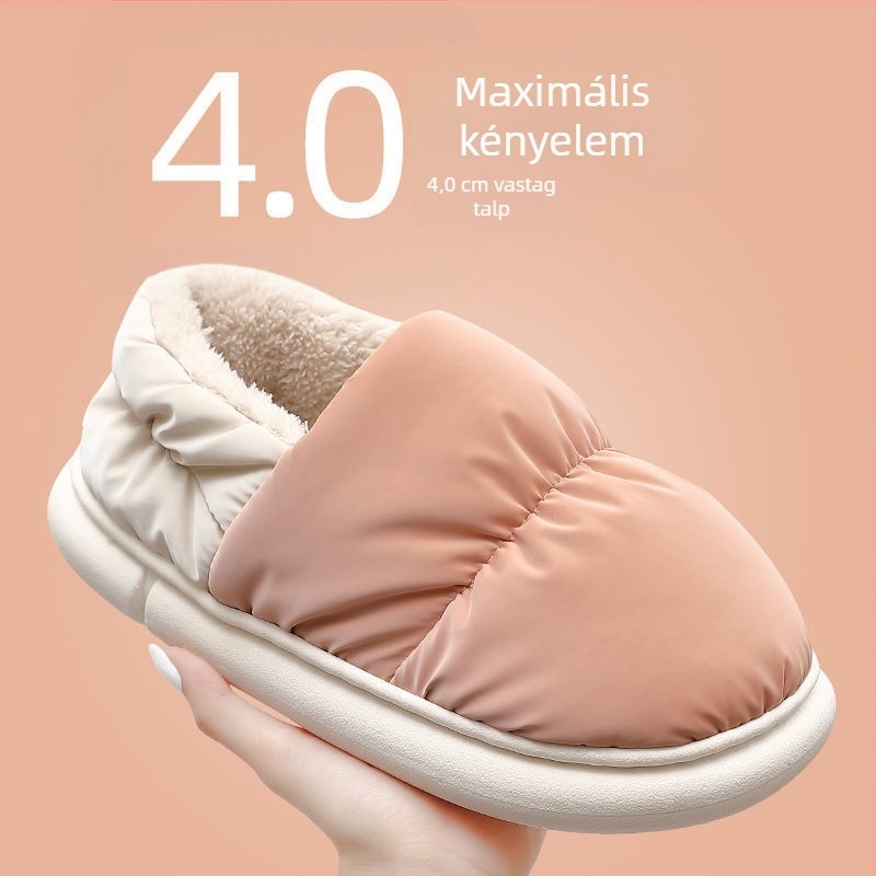 Uniszex téli pamut papucs, plüss bélés, vízálló, csúszásmentes