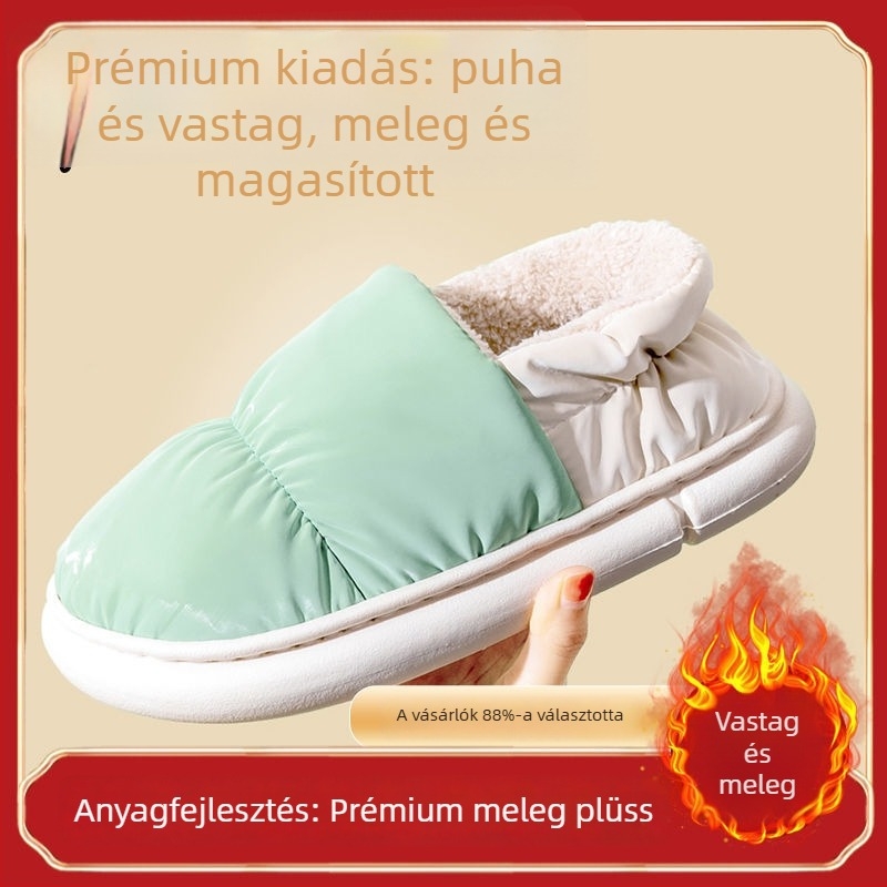 Uniszex téli pamut papucs, plüss bélés, vízálló, csúszásmentes