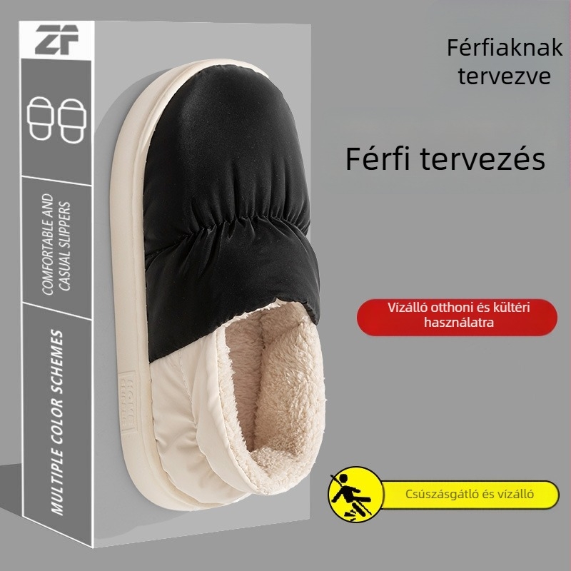 Uniszex téli pamut papucs, plüss bélés, vízálló, csúszásmentes