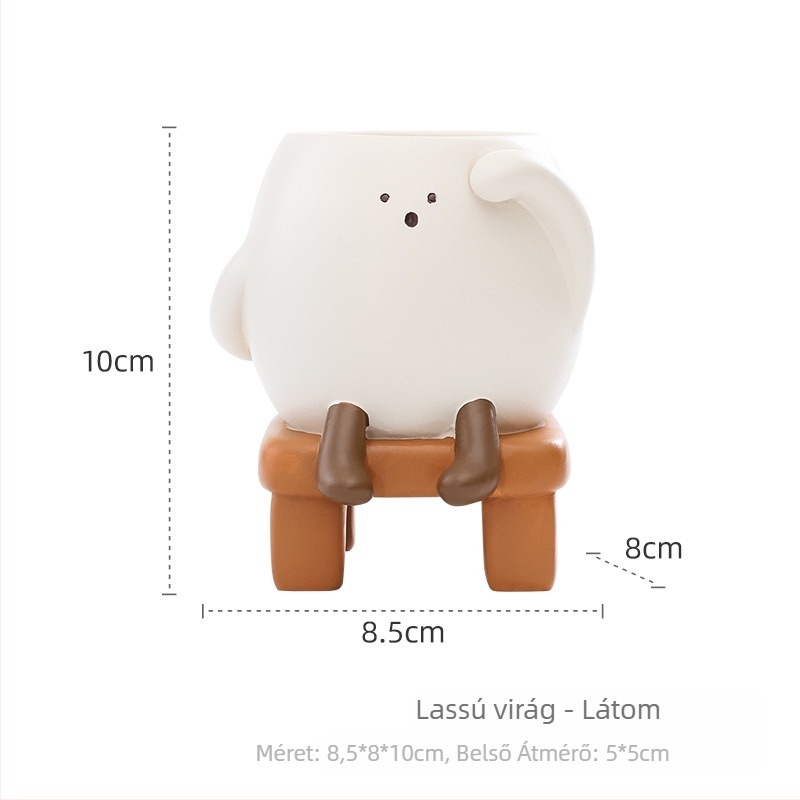 Asztali virágcserép gyantából – mini konténer szukkulensekhez, rajzfilm stílus, tartós és deformációálló