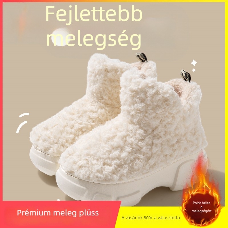 Női téli hócsizmák vastag talppal és magasságot növelő platformával, plüss béléssel, vízálló gumitalppal