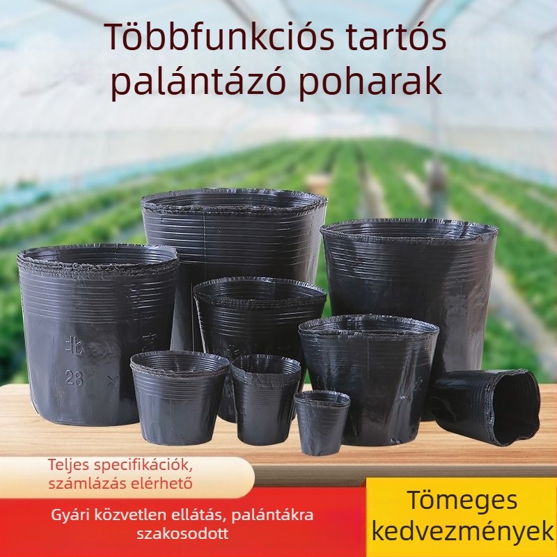 Műanyag egyszer használatos fekete szaporító tasak, tápanyagcsésze, szaporító pohár és ültető csésze