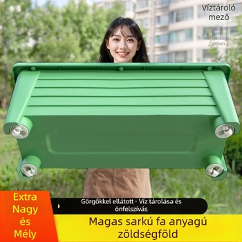 Erkélyre való zöldségültető, extra-nagy, magas, önöntöző, téglalap alakú műanyag virágtartó otthoni ültetésre