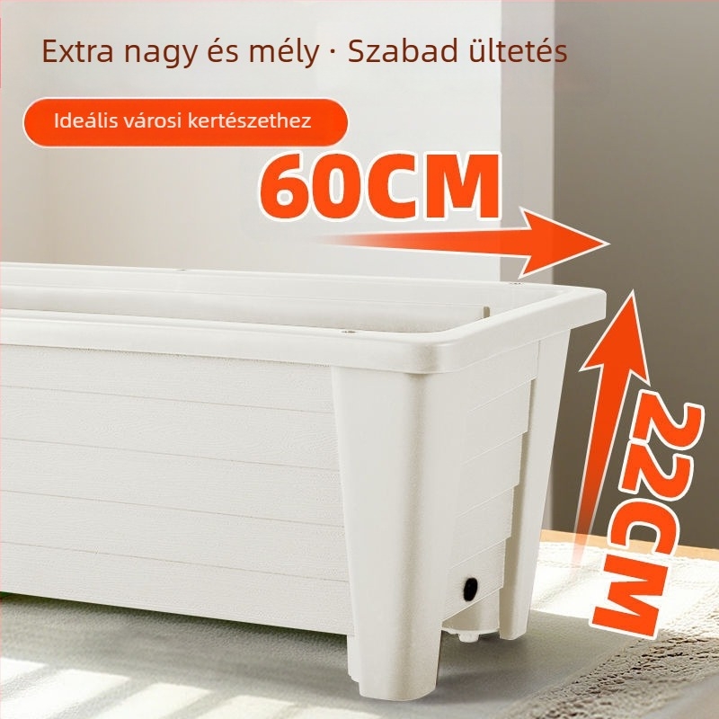 Erkélyre való zöldségültető, extra-nagy, magas, önöntöző, téglalap alakú műanyag virágtartó otthoni ültetésre