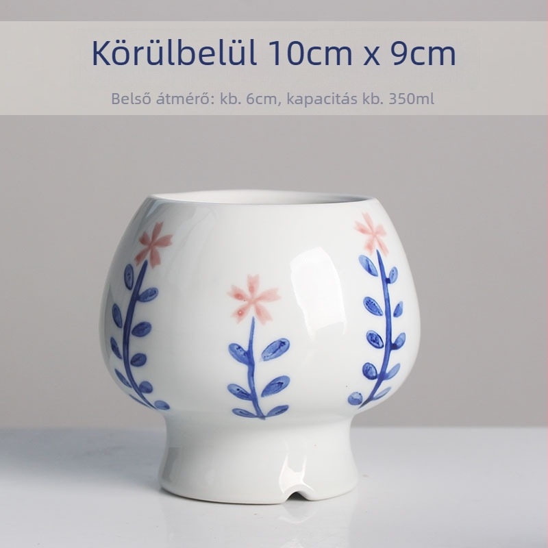 Asztali virágcserép, kerámia, kézzel festett, kézzel készített, tartós