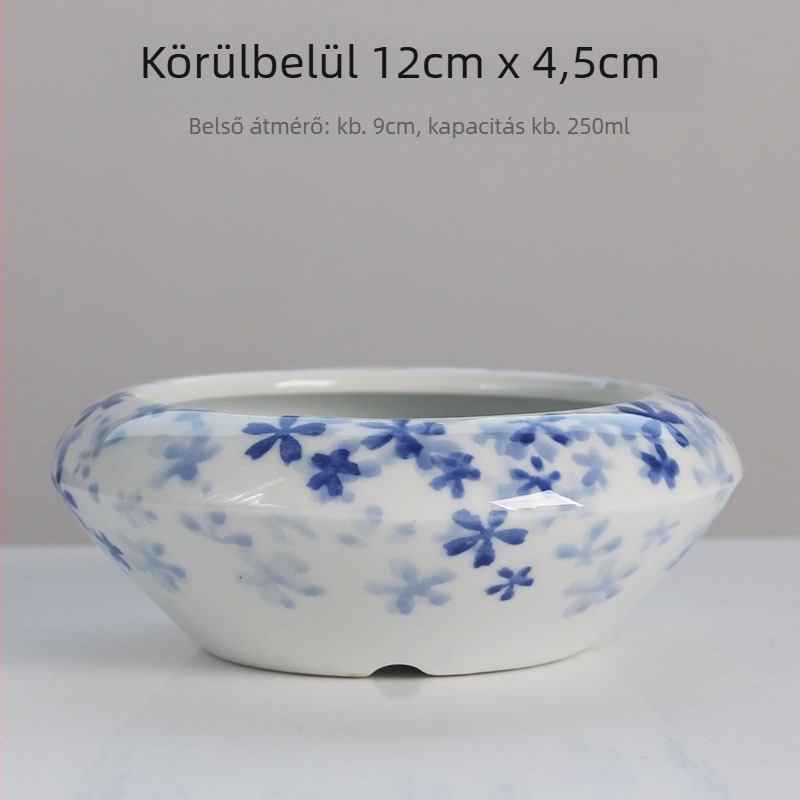 Asztali virágcserép, kerámia, kézzel festett, kézzel készített, tartós