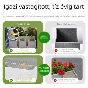 Magnézium-oxidból készült virágtartó/ virágláda, falra szerelhető, asztali, padlóra álló vagy függő, matt spray felület, öntöző rendszer, korrózióálló