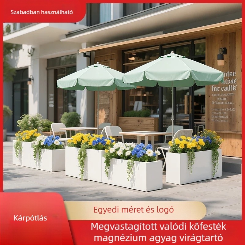 Magnézium-oxidból készült virágtartó/ virágláda, falra szerelhető, asztali, padlóra álló vagy függő, matt spray felület, öntöző rendszer, korrózióálló