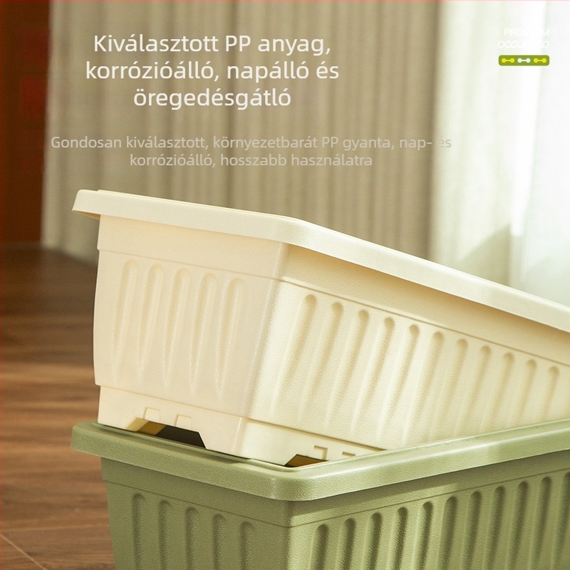 Padlóra álló, téglalap alakú műanyag zöldségtermesztő láda otthoni kertészkedéshez