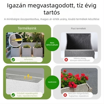 Magnézium-oxid virágtartó/virágláda | Áteresztő, Öntöző, Korrózióálló | Mat felület, Kézi polírozás, Falra szerelhető/Asztali/Padlóra