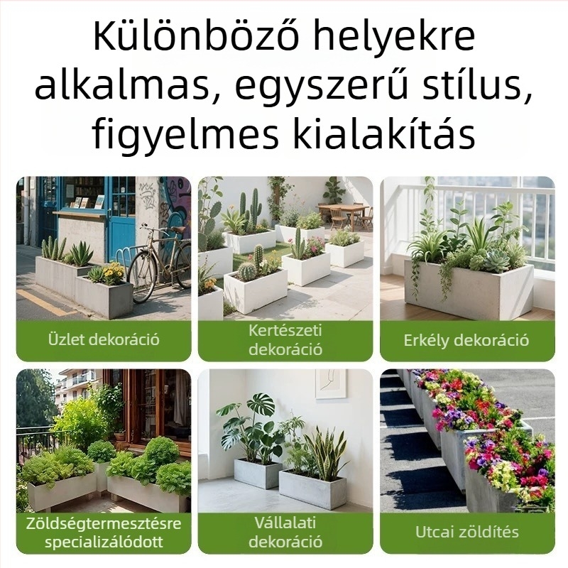 Magnézium-oxid virágtartó/virágláda | Áteresztő, Öntöző, Korrózióálló | Mat felület, Kézi polírozás, Falra szerelhető/Asztali/Padlóra