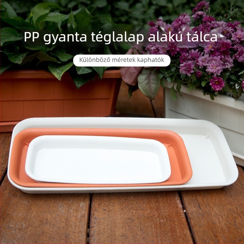 Hosszú, téglalap alakú műanyag virágcserép vastagított tálcával