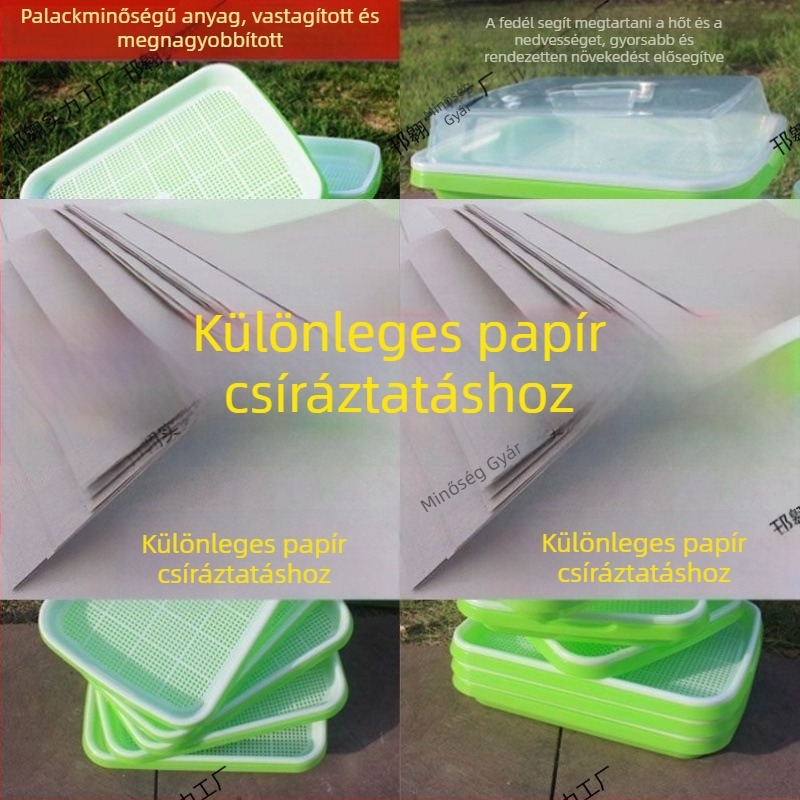 Palántaedény, PVC, álló kialakítás, hidroponikus háló a zöldborsó és a babcsíra termesztéséhez, otthoni kerthez