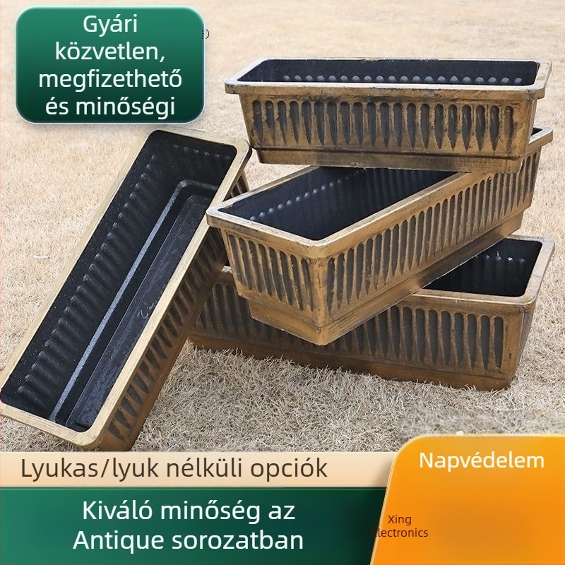 téglalap alakú tetőterasz ültetődoboz, nagy gyanta anyagú kültéri zöldségkerthez
