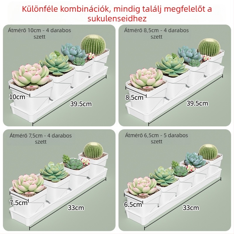 Szögletes műanyag virágcserép, légáteresztő és tartós, asztali használatra, injektálással gyártva.