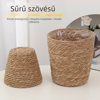 Virágcserép készlet, sásból és kukoricaszárból szőtt, lélegző, asztalra vagy padlóra, skandináv stílus