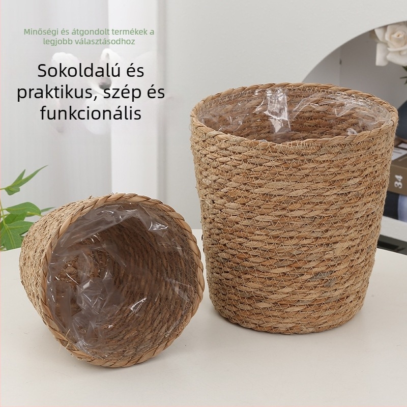Virágcserép készlet, sásból és kukoricaszárból szőtt, lélegző, asztalra vagy padlóra, skandináv stílus