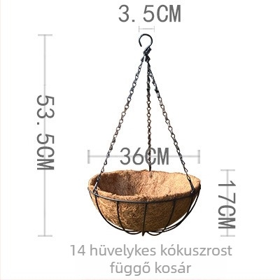 Függő virágtartó kosár, kör alakú, vasművészeti kivitelben, európai stílus, Create Season márka