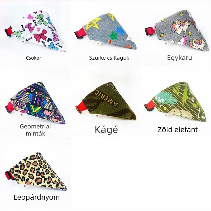 Háziállat-kiegészítők: háromszög alakú bib kutyáknak és macskáknak, vászon anyag, twill szövés, varrás, minden évszakban alkalmas