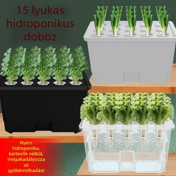 Élelmiszer-minőségű műanyagból készült hidroponikus tartály, asztali vagy padlóra helyezhető, otthoni és erkélyes kertészkedésre.