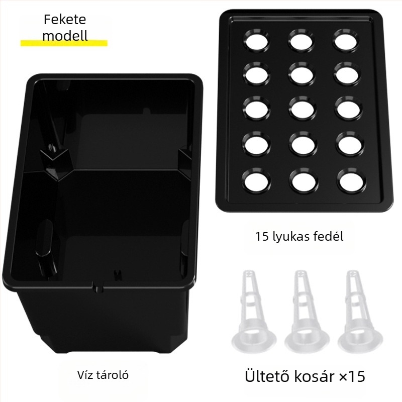 Élelmiszer-minőségű műanyagból készült hidroponikus tartály, asztali vagy padlóra helyezhető, otthoni és erkélyes kertészkedésre.