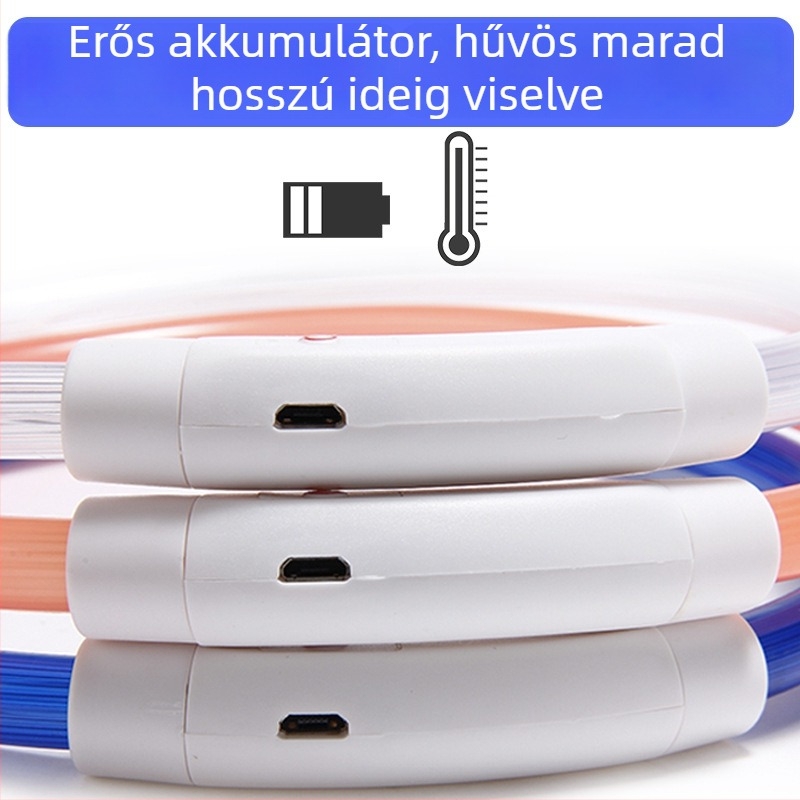 LED fénylő háziállatnyakörv, USB töltésű, műanyagból, kutyáknak és macskáknak