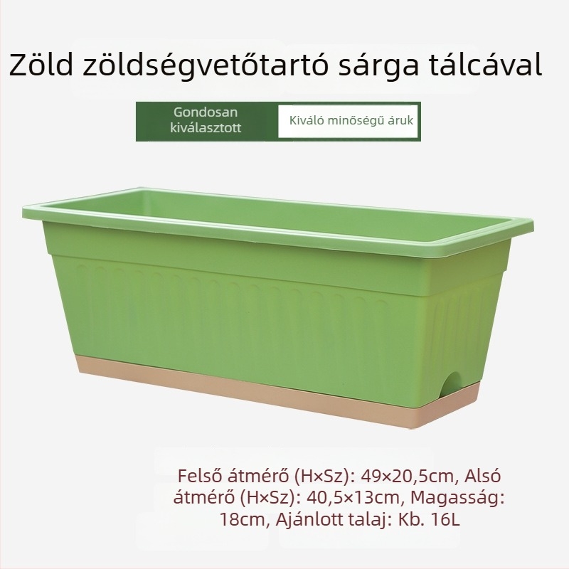 Négyzet alakú műanyag ültetődoboz zöldségek és eprek számára — erkélyen otthoni kertészkedéshez