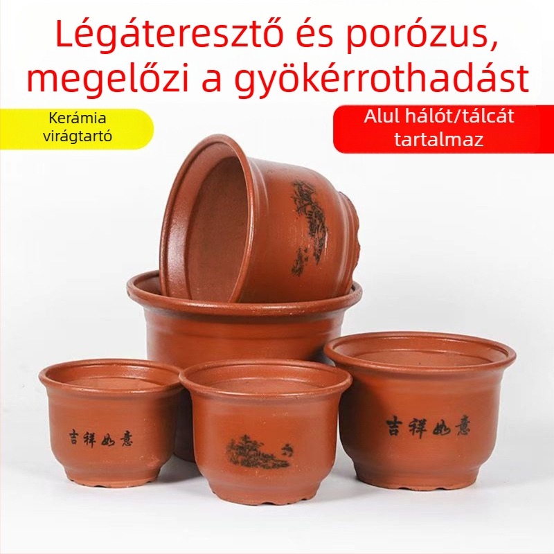 Lila homokos kerámia virágtartó szukulentákhoz, bonsaihoz és virágzó növényekhez - nagy piros kerámia