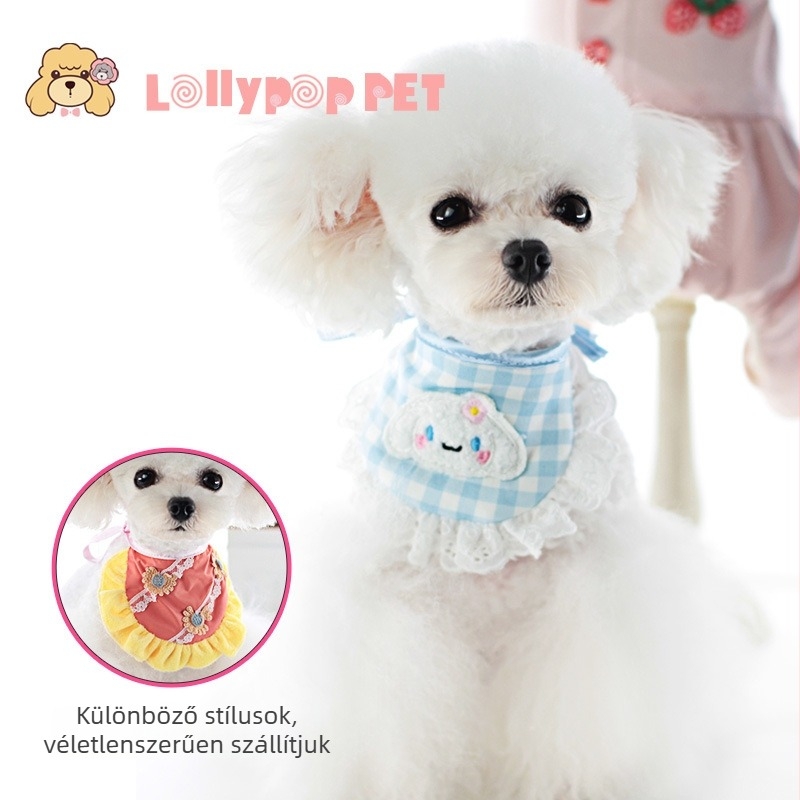 Kutya- és macska nyálvédő bib — aranyos mintákkal Teddy, Corgi, Schnauzer és Pudel