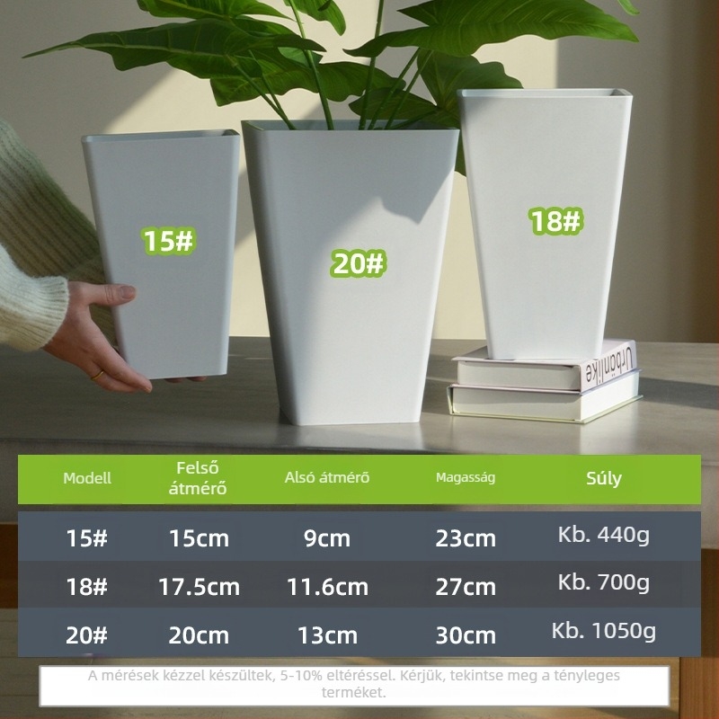 Minimalista négyszögletes, magas gyanta virágcserép Phalaenopsis orchidea számára; magas, négyszögletes műanyag virágcserép; vastagított szukkulensekhez.