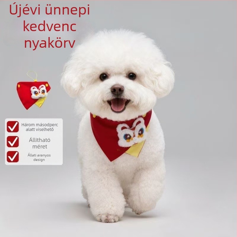Háziállatoknak szánt háromszög alakú sál, karikatúra mintázat, pamut, egyszerű szövés, tie-dye kezelés
