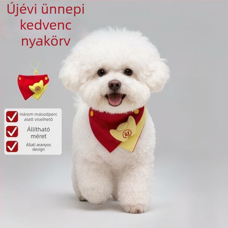 Háziállatoknak szánt háromszög alakú sál, karikatúra mintázat, pamut, egyszerű szövés, tie-dye kezelés