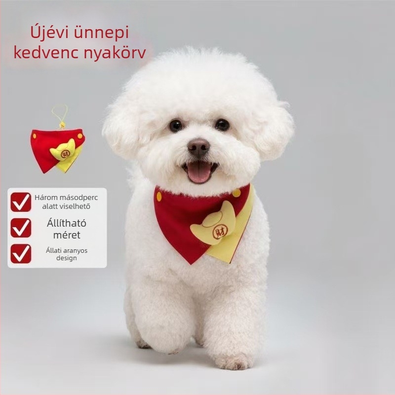 Háziállatoknak szánt háromszög alakú sál, karikatúra mintázat, pamut, egyszerű szövés, tie-dye kezelés