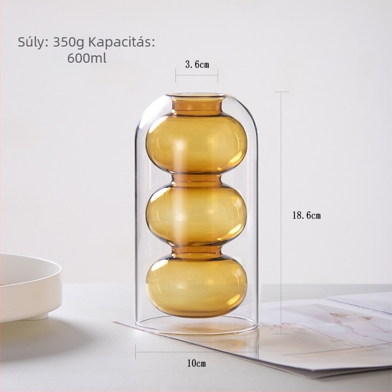 Üvegváza, kézzel készített, kézzel fújt, modern minimalist stílus, fényáteresztés és korrózióállóság.