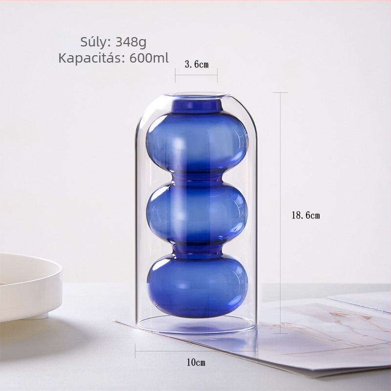 Üvegváza, kézzel készített, kézzel fújt, modern minimalist stílus, fényáteresztés és korrózióállóság.