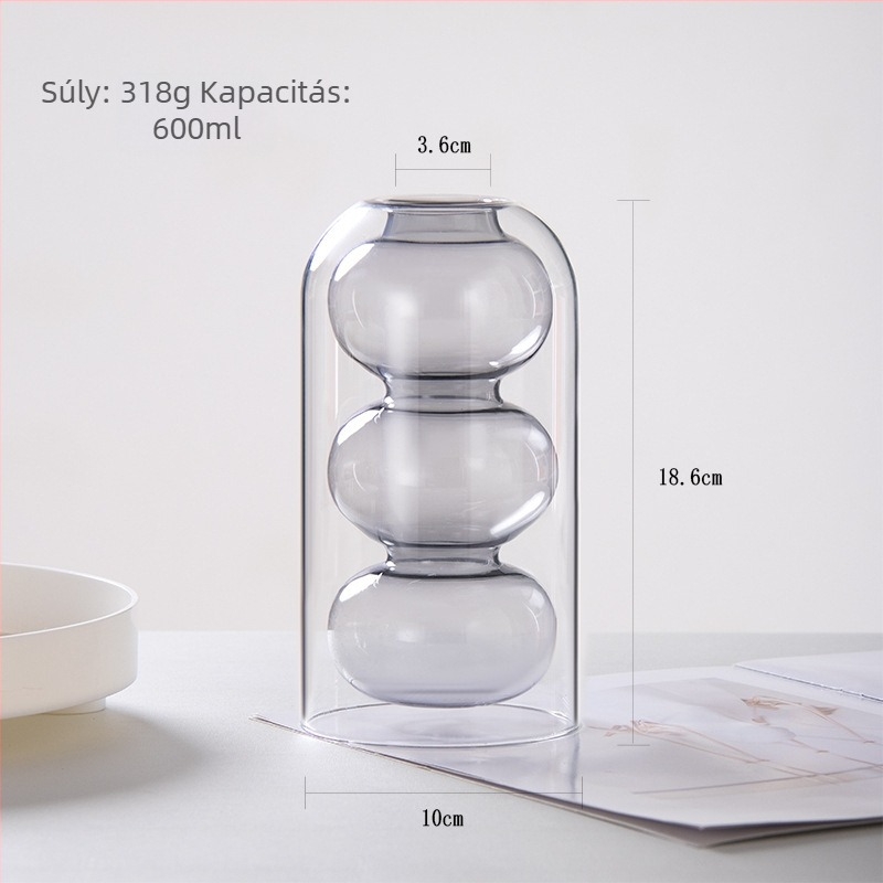Üvegváza, kézzel készített, kézzel fújt, modern minimalist stílus, fényáteresztés és korrózióállóság.