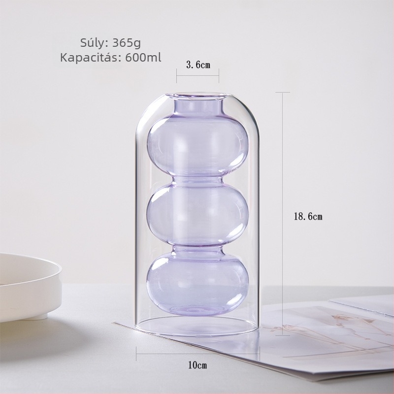 Üvegváza, kézzel készített, kézzel fújt, modern minimalist stílus, fényáteresztés és korrózióállóság.