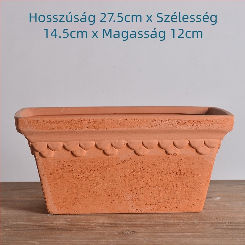 Vörös agyagból készült négyszögletes szukkulens edény, nordic minimalista dizájn, lélegző, kézzel készített
