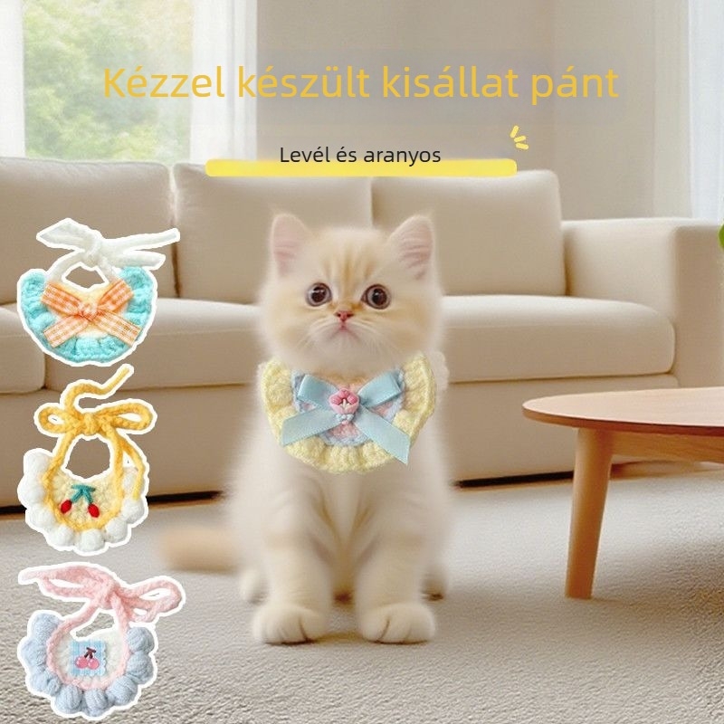 Macska mohair háromszög sál – kézzel készített, warp-kötéses nyári kiegészítő