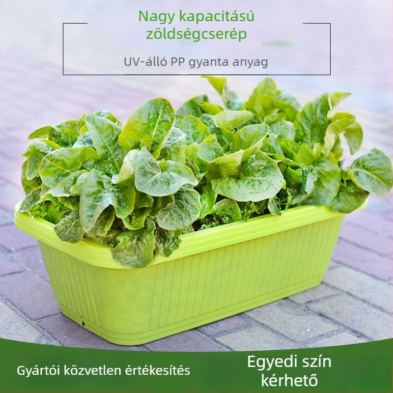 Hosszúkás műanyag ültető doboz teraszra — asztali és álló használat, pasztorális stílus, otthoni kerti és irodai növénygondozáshoz