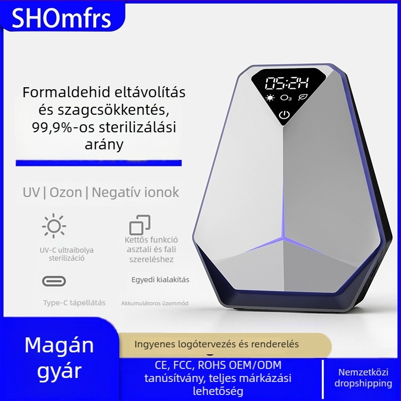 Otthoni légtisztító fertőtlenítéssel – negatív ionok, UV és ózon; lefedettség 61 m²+, légáramlat 50 m³/h; érintéses vezérlés; asztali, minimalist stílus