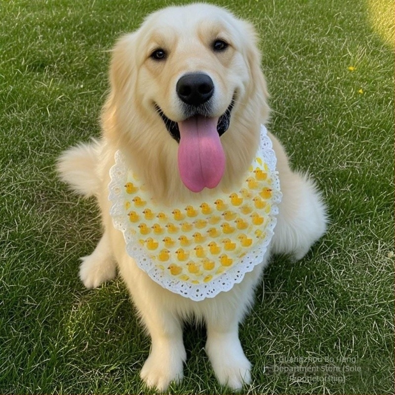 Alaiszka aranyos kutyás sál nyálvédővel – Husky, Golden Retriever és Samoyed; háromszög alakú sál nagy- és közepes méretű kutyáknak