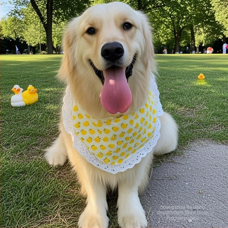 Alaiszka aranyos kutyás sál nyálvédővel – Husky, Golden Retriever és Samoyed; háromszög alakú sál nagy- és közepes méretű kutyáknak
