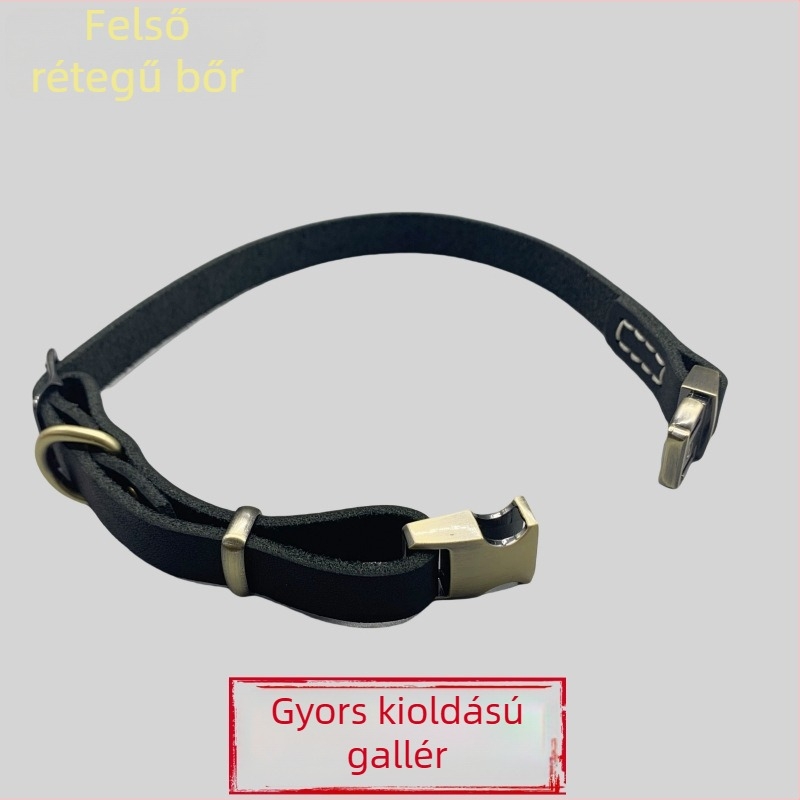 Kiváló minőségű felső réteg bőrből készült kutyanyakörv gyors kioldó csattal, kis- és nagytestű kutyáknak.