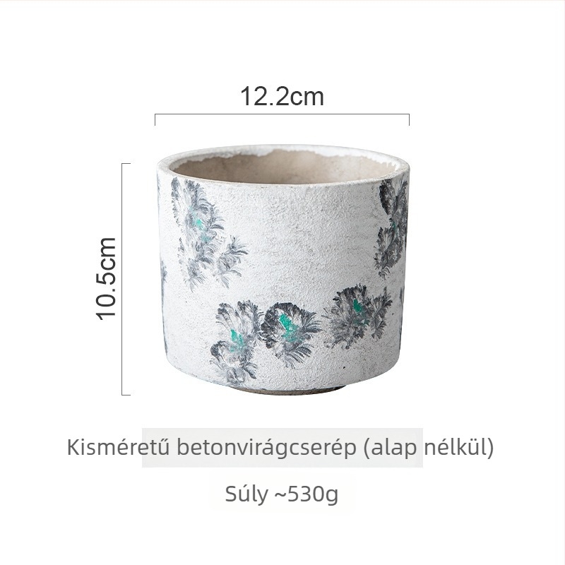 Cement virágtartó retro ink-wash stílusban, kézzel festett, asztali vagy állványos használatra mesterséges sukulentákhoz