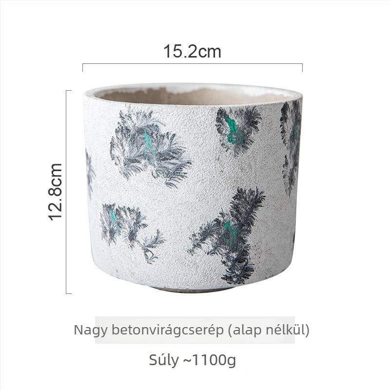Cement virágtartó retro ink-wash stílusban, kézzel festett, asztali vagy állványos használatra mesterséges sukulentákhoz