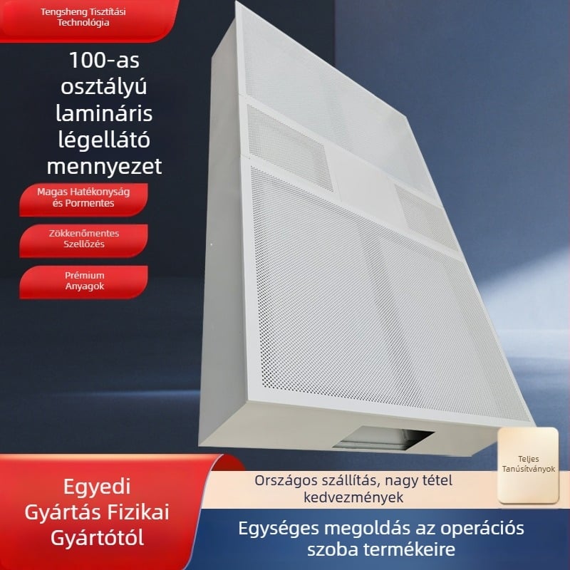 Laminar levegőellátó mennyezet — fizikai adszorpciós szűrés; testreszabható légáramlat; testreszabható zajszint
